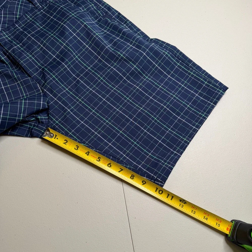 Fila Sport Golf Shorts Mens‎ 36 Navy Blue Green Plaid Performance Flat Front